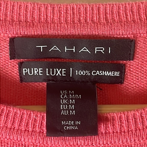 Tahari Pure Luxe 100% Cashmere Pink Crewneck Long Sleeve Sweater Sz M - Picture 3 of 7